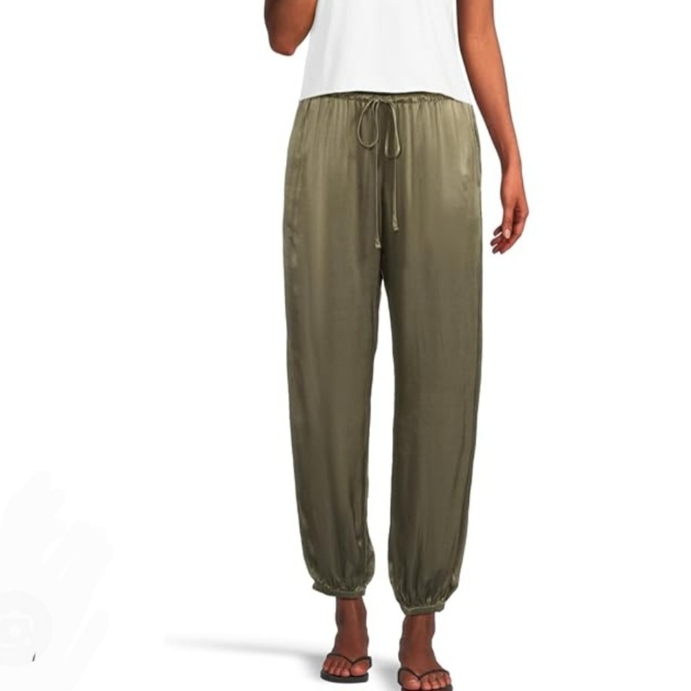 Cloth & Stone Satin Joggers In Dark Olive Green Size MED